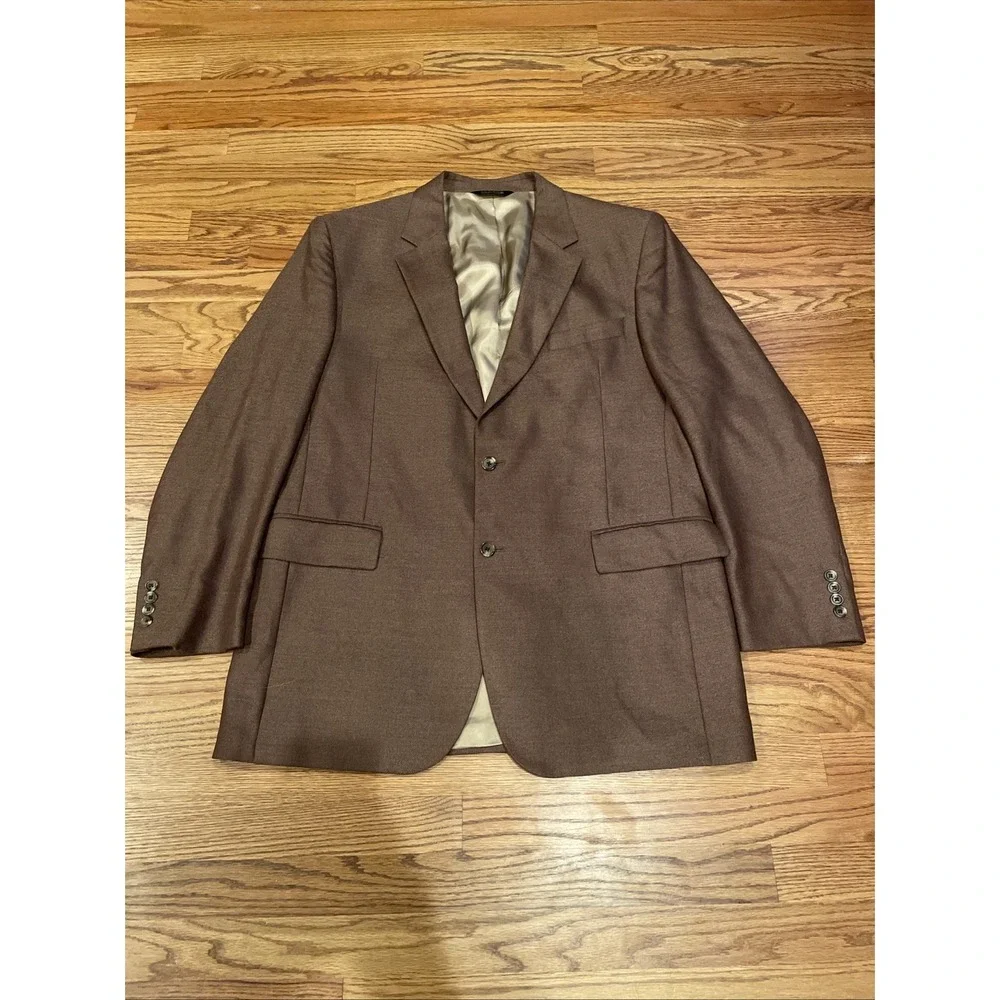 Jos A Bank Men's Blazer Wool Bamboo Rayon Blend Brown Size 44L Summer Preppy
